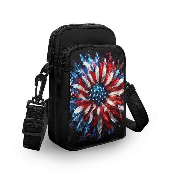 American Flag Sunflower Small Crossbody Wallet Phone Bag, Cell Phone c: - Picture 3 of 7